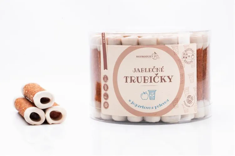 Jablečné trubičky s jogurtovou polevou dóza 43 ks 540 g